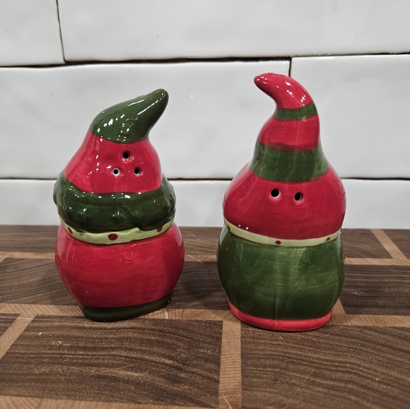 Christmas Holiday Gnome Ceramic Salt and Pepper Shakers - Picture 3 of 4